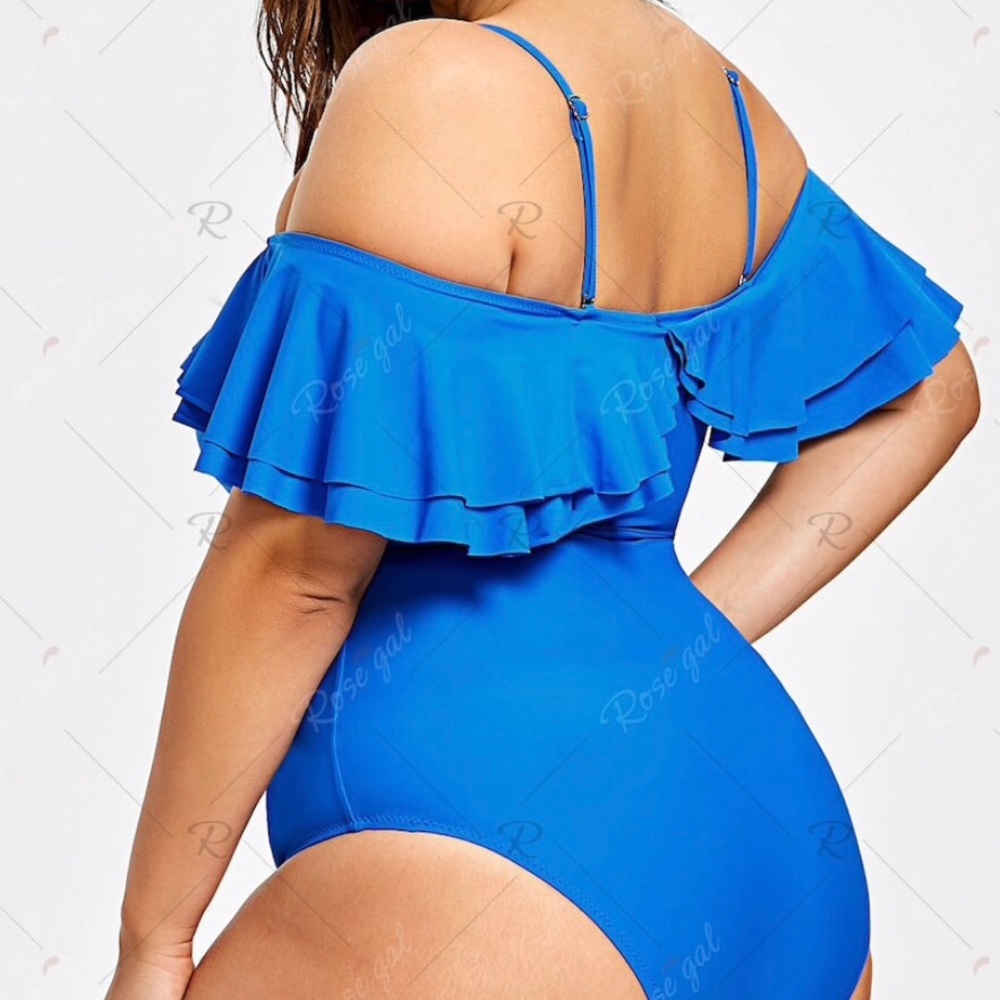 Plus size layered foldover swimsuit.